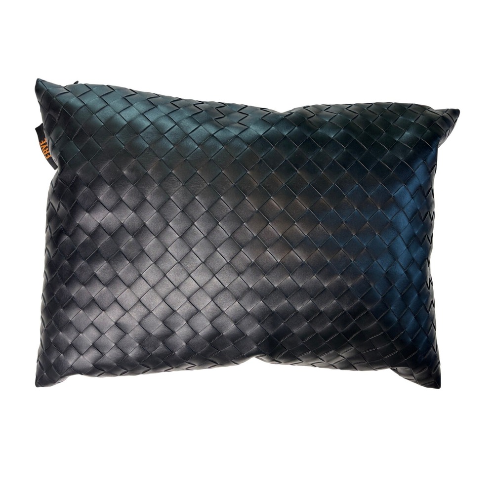 Frye Lumbar Pillow Black Woven Faux Leather Home Decor 20x13.5 Accent Cushion